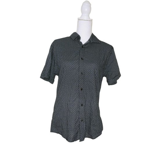Vince Camuto M Blue Short Sleeve Button Down Floral Blouse - Picture 1 of 5